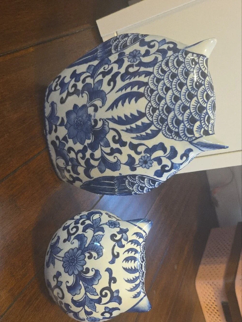 Pier 1 Blue and White Ceramic Owl Pair Figurines